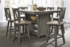 Silverton Rustic Farmhouse Gray With Sandstone Top 7 Piece Gathering Table Set With Swivel Chairs