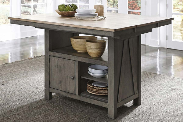Silverton Rustic Farmhouse Gray With Sandstone Top 7 Piece Gathering Table Set With Swivel Chairs
