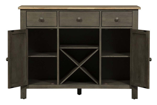 Silverton Rustic Farmhouse Gray With Sandstone Top Storage Buffet Server