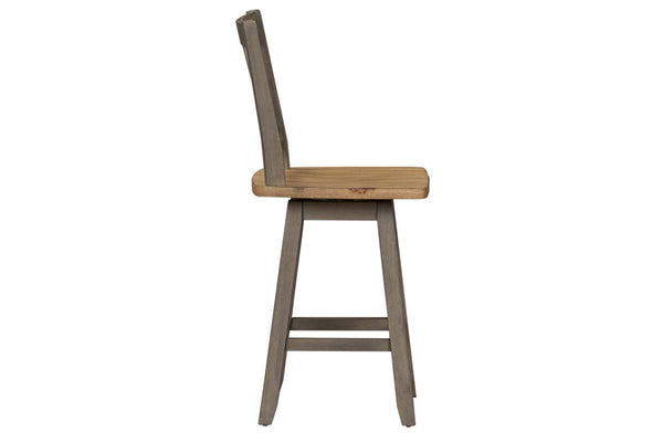 Silverton Rustic Farmhouse Gray With Sandstone Top 7 Piece Gathering Table Set With Swivel Chairs