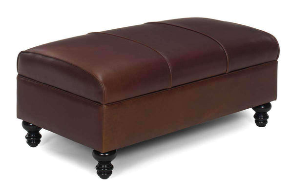 Sinclair 44 Inch Long Leather Upholstered Coffee Table Ottoman With Storage Area