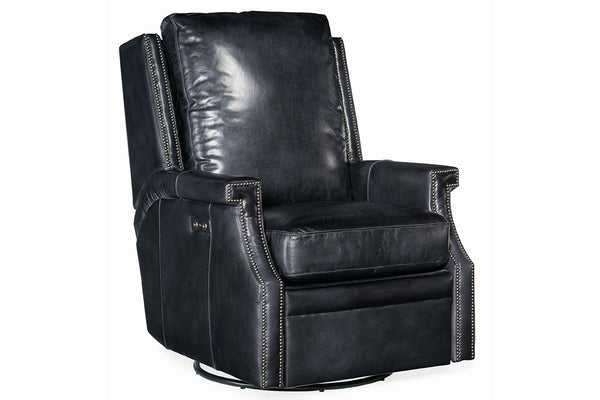 Sylvester Champion Leather "Quick Ship" Swivel Power Pillow Recliner