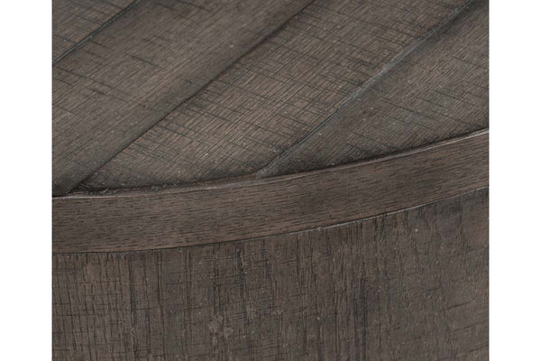 Tristan I Farmhouse Style Charcoal Round Drum Cocktail Table