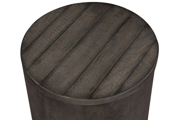 Tristan I Farmhouse Style Charcoal Round Drum Storage End Table