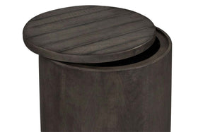Tristan I Farmhouse Style Charcoal Round Drum Storage End Table