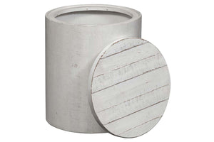 Tristan II Farmhouse Style Distressed White Round Drum Storage End Table