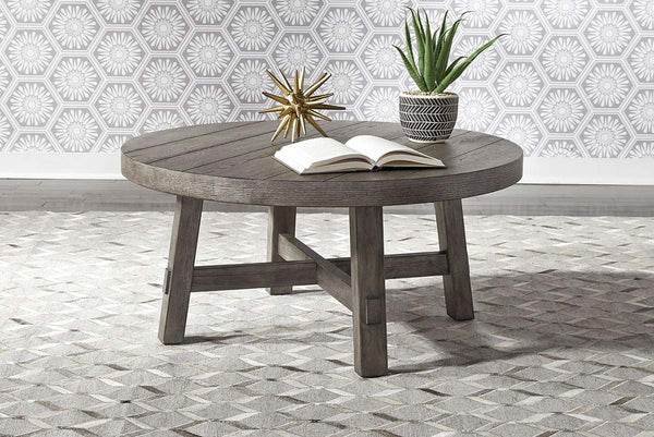 Tristan I Farmhouse Style Charcoal Round Splay Leg Coffee Table