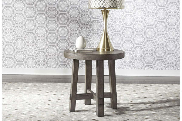 Tristan I Farmhouse Style Charcoal Splay Leg Round End Table