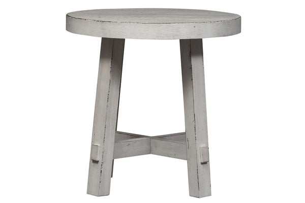 Tristan II Farmhouse Style Distressed White Splay Leg Round End Table
