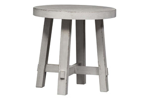 Tristan II Farmhouse Style Distressed White Splay Leg Round End Table