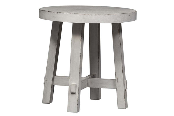 Tristan II Farmhouse Style Distressed White Splay Leg Round End Table
