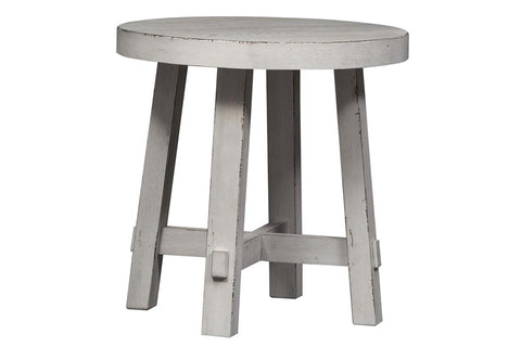 Tristan II Farmhouse Style Distressed White Splay Leg Round End Table