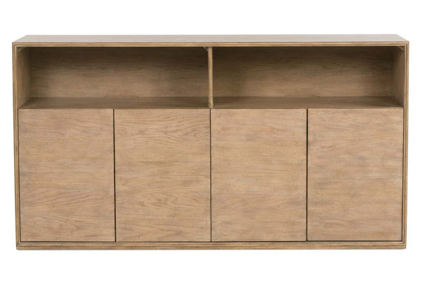 Vaughn Transitional Light Wood Four Door Storage Credenza Sofa Table