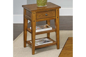 Warrington Traditional Plank Style Golden Oak Chair Side Table With Drawer And Two Shelves