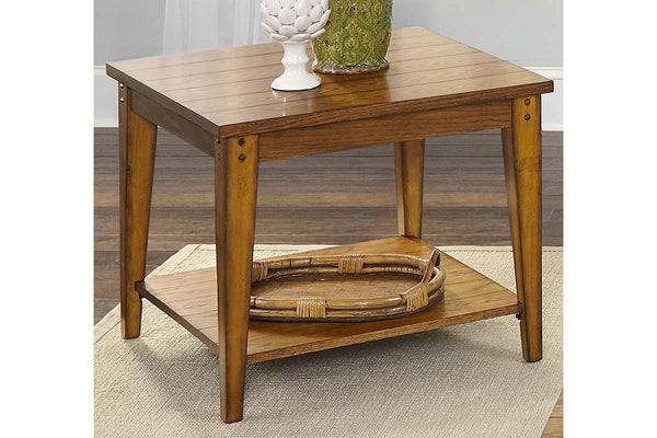 Warrington Traditional Plank Style Golden Oak Square Lamp Table With Shelf
