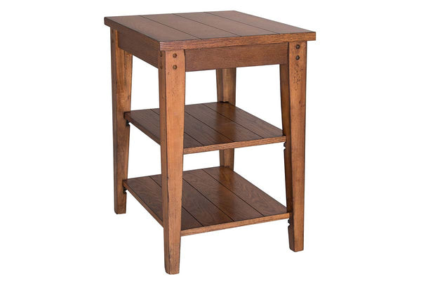 Warrington Traditional Plank Style Golden Oak Tiered End Table With Two Shelves