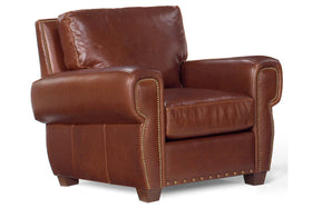 Weston Leather Pillow Back Club Chair w/ Nailhead Trim