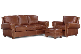 Weston "Designer Style" Leather Queen Sleeper Sofa Set w/ Contrasting Nailhead Trim