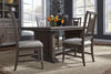 Image of Zander Transitional 5 Piece Trestle Table Dining Set With Aged Oak Finish And Lattice Back Side Chairs