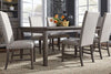 Image of Zander Transitional 7 Piece Leg Table Dining Set With Aged Oak Finish And Upholstered Side Chairs