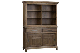 Zander Transitional Storage Dining Buffet With Hutch In A Wirebrushed Aged Oak Finish