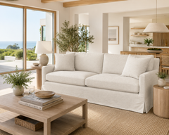 Phoebe Pebble 85 Inch Slipcovered "Quick Ship" Track Arm Sofa