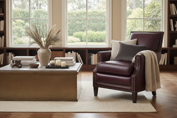Crane Leather Tight Back Accent Chair