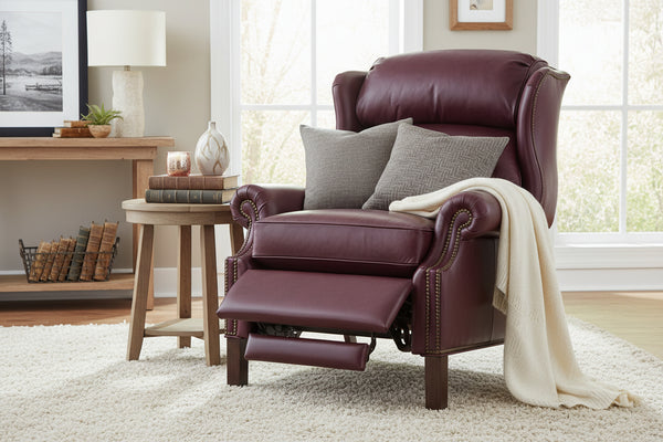 Manning Tall Leather Bustle Back Chippendale Recliner