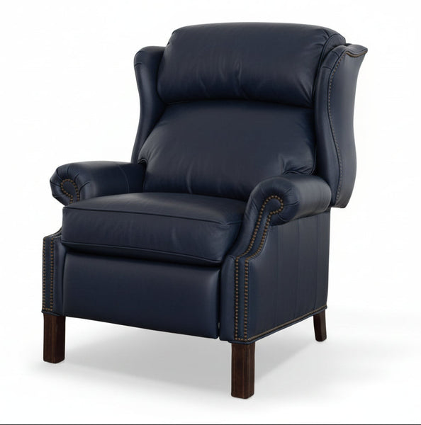 Manning Tall Leather Bustle Back Chippendale Recliner