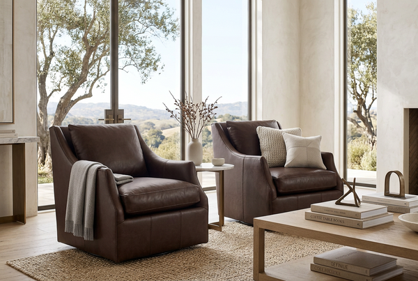 Hamilton Leather Pillow Back SWIVEL Accent Chair