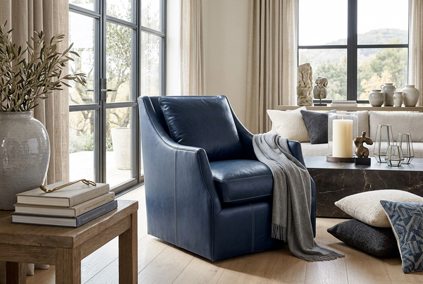 Hamilton Leather Pillow Back SWIVEL Accent Chair