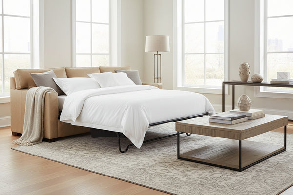 Harrison 88 Inch Leather Deep Seat Contemporary Queen Sleeper Sofa