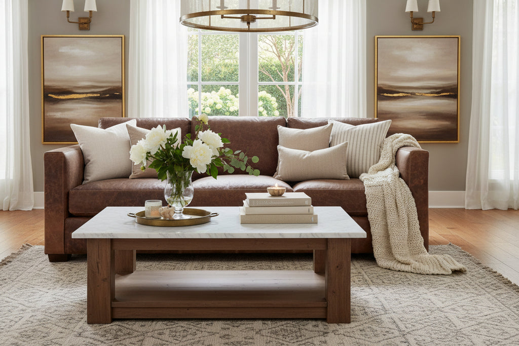 Townsend Leather Track Arm Living Room Furniture Collection