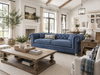 Image of Armstrong 96 Inch Chesterfield "Quick Ship" Sofa In Blue Denim
