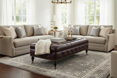 Belport 67 Inch Long Deep Button Tufted Leather Coffee Table Bench