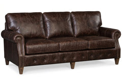 Harris 86 Inch Pillow Back Leather Sofa With Nailhead Trim