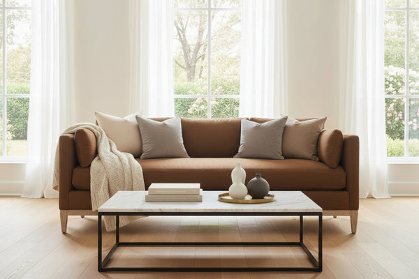 Georgia 86 Inch "Quick Ship" Single Bench Seat Brown Linen Blend Sofa