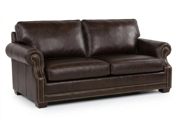 Robinson 98 Inch Pillow Back Leather Sofa With Nailhead Trim
