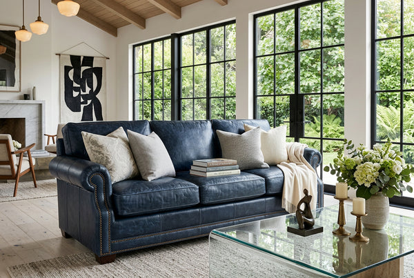 Robinson 98 Inch Pillow Back Leather Sofa With Nailhead Trim