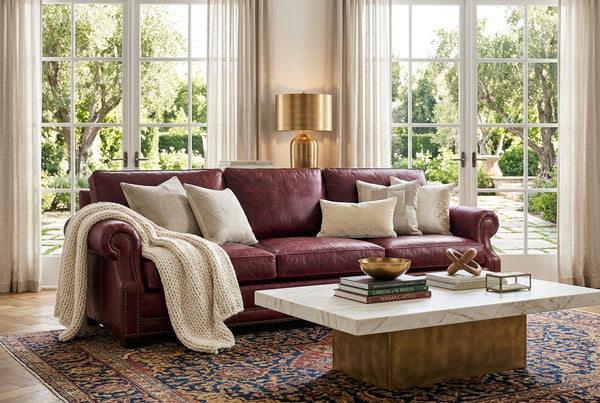 Robinson 98 Inch Pillow Back Leather Sofa With Nailhead Trim