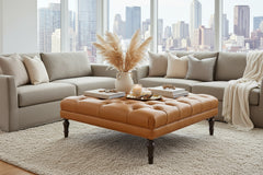 Winton Tufted 36", 40", 44", Or 48" Inch Square Leather Ottoman (4 Sizes Available)