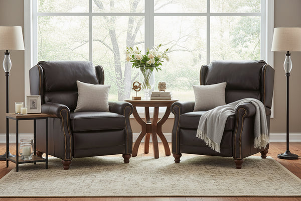 Doyle Leather Bustle Pillow Back Recliner