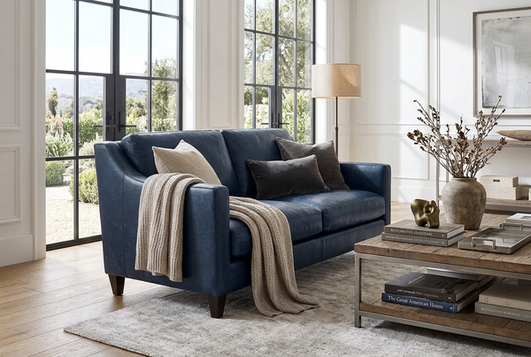 Marlow Two Cushion Slope Track Arm Leather Loveseat