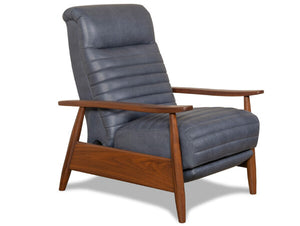 Anton Mid-Century Modern Leather And Wood Recliner Chair