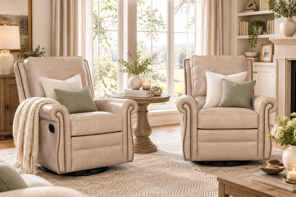 Amani SWIVEL Leather Pillow Back Recliner Chair - Experience Luxurious Comfort