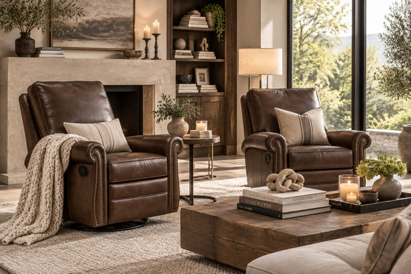 Amani SWIVEL Leather Pillow Back Recliner Chair - Experience Luxurious Comfort