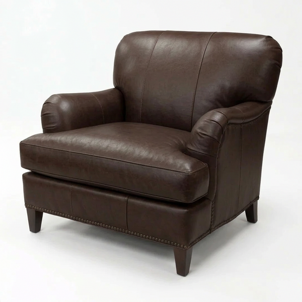 Lichfield English Arm Tight Back Leather Chair With Nailhead Trim
