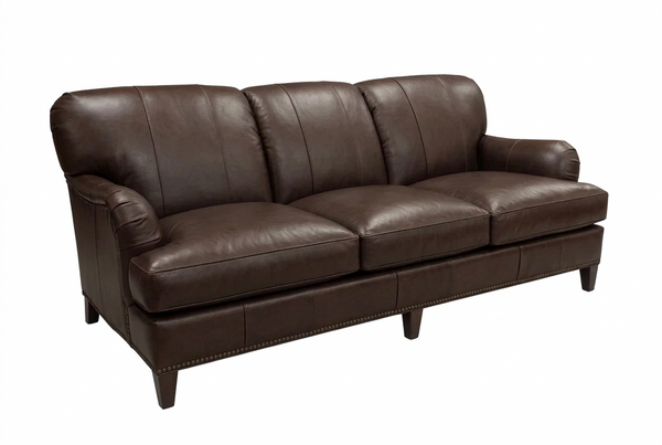 Lichfield 89 Inch English Tight Back Leather Sofa With Nailhead Trim