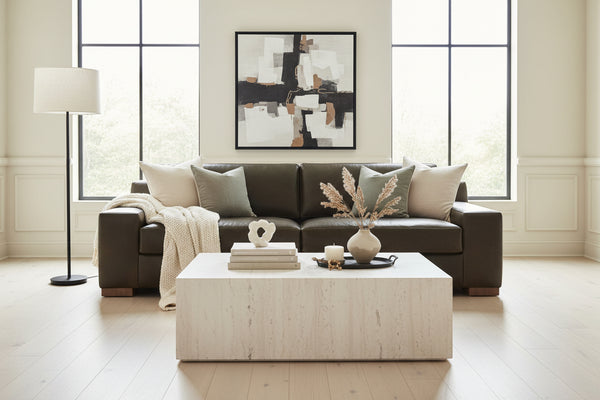 Wells 109 Inch Two Cushion Wide Track Arm Leather Sofa