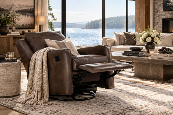 Fabian Leather SWIVEL / GLIDER Pillow Back Reclining Chair